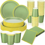 Dandat 200 Pcs Sage Green Paper Plates and Napkins Set, Gold Rim by Dandat