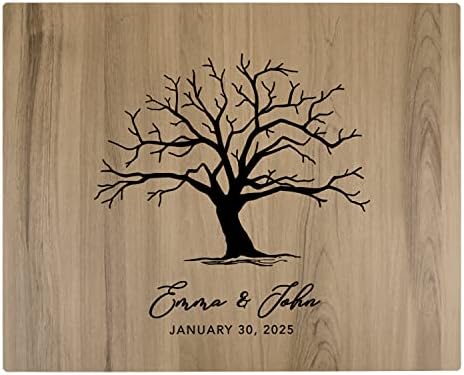 Andaz Press Large Wooden Welcome Sign for Wedding, Rustic Welcome Sign 16" x 20" Custom Names & Date Tree Thumbprint Wedding Signage English Oak MDF Wood Finish Wedding Reception Indoor Outdoor Signs by AndazPress