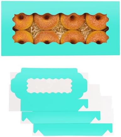 qiqee 50 Packs Mint Blue Cookie Box with Window 12x5.5x2.5 Inch Two Uses Pastry Biscuit Bakery Box For Packaging - Image 2