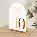 HOODO White Arch Acrylic Wedding Table Numbers 1-15 with Stands, 5"x7" Arched Acrylic Signs with 3D Gold Numbers, White 3D Table Numbers for Wedding Reception - Image 4