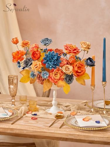 Serwalin Fall Flowers Artificial Orange Navy Blue Silk Flowers for Wedding - Image 3