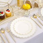 LIYH 120Pcs Ivory Scalloped Plastic Plates, Gold Rim Fancy Plates For Party - Image 5