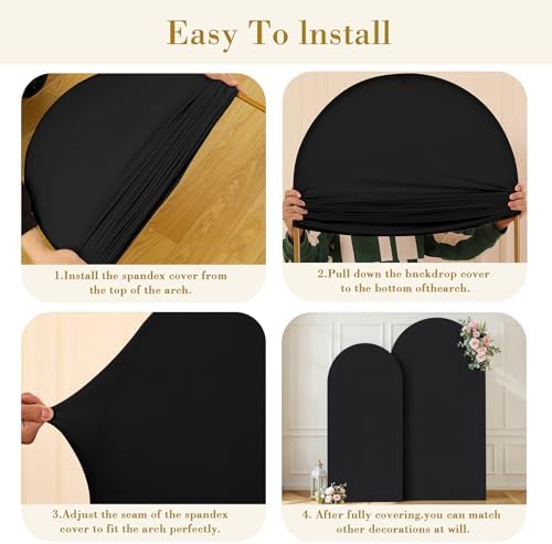 Black Photo Arch Backdrop Cover Set of 2 Spandex 7.2 and 6ft Black Arch Covers Stretchy Backdrop Party Arch Stand Covers for Birthday Baby Shower Wedding Bridal Shower Banquet Background Decorations - Image 6