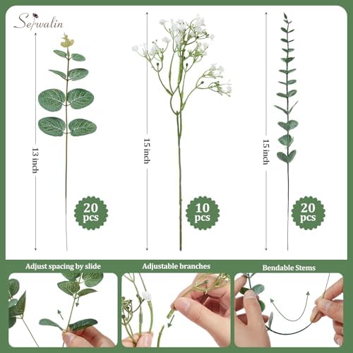 Serwalin 50PCS Mixed Eucalyptus Greenery Stems & Baby's Breath Flowers Bulk - Image 5