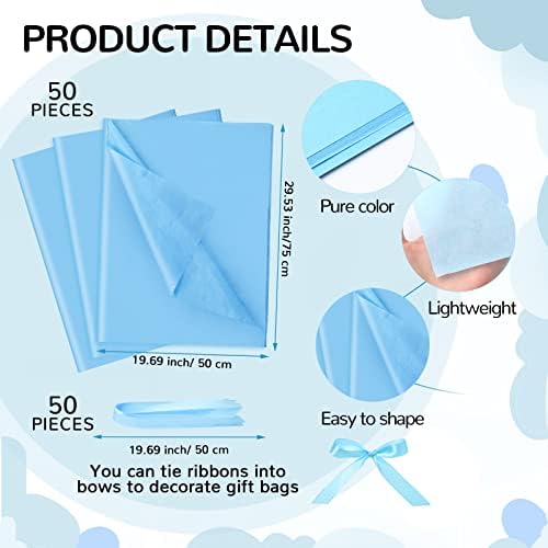 PerKoop 50 Pack Baby Shower Bags with Handle, Tissue Paper, Blue - Image 3
