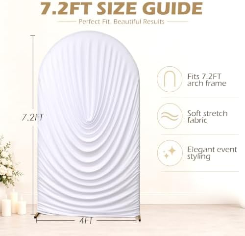 7.2FT White Arch Cover - Stretchy Fitted Arch Backdrop Cover for Round Top Chiara Backdrop Stand for Wedding Baby Shower Birthday Party Bridal Shower Decorations - Image 5
