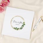 Andaz Press Personalized Wedding Guestbook with Gold Accents, Round Gold Frame with Eucalyptus Stem White Guest Sign In Guest Registry 120 Pages 8.5 X 8.5 Memories Book for DIY, Scrapbook, Photo Album - Image 2
