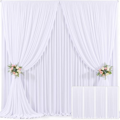 4 Panels White Backdrop Curtain for Parties Wedding Wrinkle Free White Photo Curtains Backdrop Drapes Fabric Decoration for Baby Shower 20ft(W) x 10ft(H) by Tao-GePartyDecorations