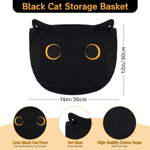 Cute Black Cat Round Basket - Cotton Rope Baskets Large Baby Laundry - Image 2
