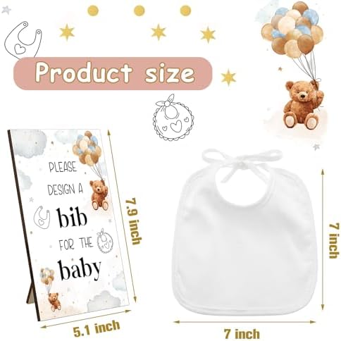 Panitay 43 Pcs Baby Shower Games Design a Bib, 12 Markers, Bear - Image 2
