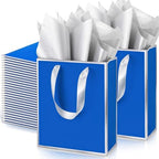 Yeaqee 50 Pcs Metallic Paepr Gift Bags Bulk with Handles,Royal Blue, Silver by Yeaqee