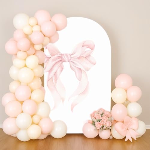 Pink Floral Arch Backdrop Cover Toile Bride to Be Baby Shower Girl Party Chiara Arched Frame Bow Flowers 1st Wedding Birthday Parties Decorations (5FT,4385) by afoloa