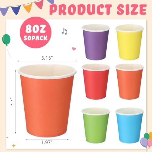 300 Pack 8 oz Rainbow Disposable Paper Cups, 6 Birthday Party Colorful Cups - Image 3