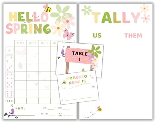 Spring Bunco Scorecard Set - Name Tags And Bunco Party Accessories by Handmade