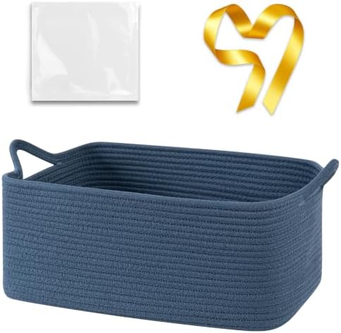 OIASKET Large Empty Cotton Rope Gift Basket with Handles, 16.5"x12.6"x7" Decorative Woven Storage Basket with Gift Bag and Ribbon Set for Baby Shower, Toy Organizer for Kids, Dogs & Cats - Blue by OIASKET