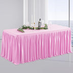 Pink Polyester Table Cloth for Rectangle Tables 6ft, Wrinkle Free Fitted Table Cover 6ft Stretch Tablecloths with Pleated Ruffle Skirt for Parties Weddings Birthday Banquet Baby Shower by PartyTalk