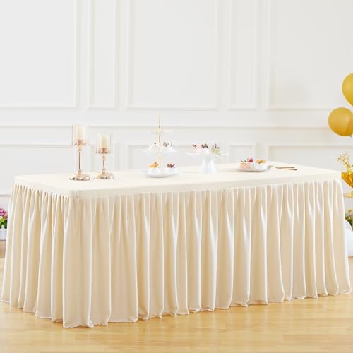 Light Champagne Polyester Table Clothes for 6 Foot Rectangle Tables, Wrinkle Free Fitted Table Cover 6ft Stretch Tablecloths with Skirt for Parties Weddings Birthday Banquet Baby Shower by PartyTalk