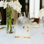 HOODO Frosted Arch Acrylic Wedding Table Numbers 1-10 with Stands, 5"x7" Arched Acrylic Signs with 3D Gold Numbers, Frosted 3D Table Numbers for Wedding Reception - Image 5