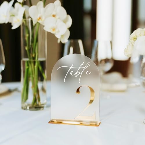 HOODO Frosted Arch Acrylic Wedding Table Numbers 1-15 with Stands, 5"x7" Arched Acrylic Signs with 3D Gold Numbers, Frosted 3D Table Numbers for Wedding Reception - Image 3