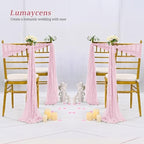 50 PCS Cheesecloth Chair Sashes Bows Wedding Aisle Decorations Chair Ribbon Ties Back Sash for Wedding Party Events Banquet Chair Cover Decoration (Light Pink) - Image 6