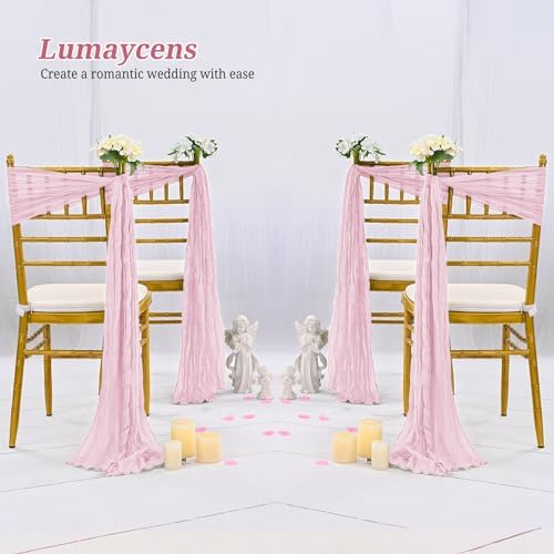 50 PCS Cheesecloth Chair Sashes Bows Wedding Aisle Decorations Chair Ribbon Ties Back Sash for Wedding Party Events Banquet Chair Cover Decoration (Light Pink) - Image 6
