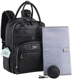 BabbleRoo Leather Diaper Bag Backpack - Baby Essentials Travel Baby Bag, Multi function, with Changing Pad, Stroller Straps & Pacifier Case – Unisex, Black by BabbleRoo
