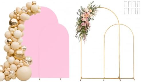 6,7.2FT Arch Backdrop Stand and Cover Set (Pink) by Paxdeje