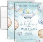 Amanda Creation Alien Outer Space Baby Shower Invitations for Boys, Space Themed Baby Shower Invitations, 20 Personalized 5x7 Double-Sided Cards with White Envelopes, Made in USA by AmandaCreation