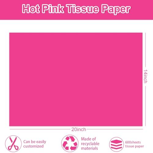JarThenaAMCS 600 Sheets Hot Pink Tissue Paper Decorative Wrapping Paper for Birthday Baby Shower Wedding Party DIY Crafts, 14 x 20 Inch - Image 2