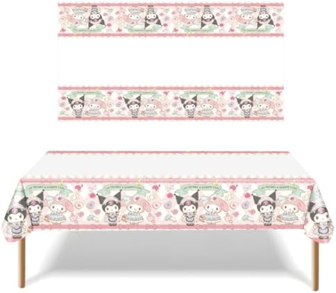 Meledy Birthday Party Supplies, Kawaii Cartoon Party Tableware with Happy Birthday Banner, Tablecloth, Disposable Paper Plates with Napkins for Fans Kids Party Decorations Serves 20 Guests - Image 3