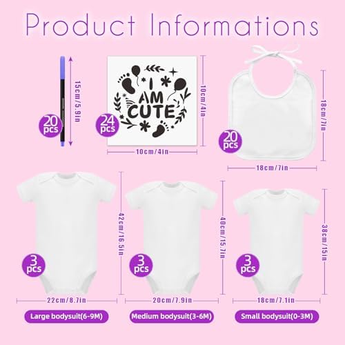Bibs Bodysuits Baby Shower Game Sign Set Newborn Onesies Feeder Gift Fabric Marker Stencils Kit - Image 4