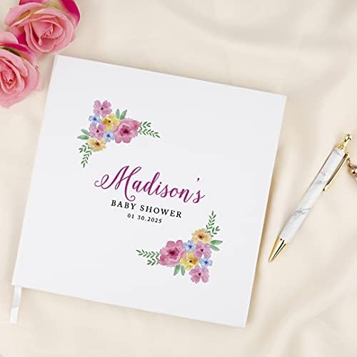 Andaz Press Personalized Baby Shower Guestbook with Gold Accents, Watercolor Spring Florals Custom, White Guest Sign in Registry 120 Pages 8.5 X 8.5 Memories Book for DIY, Scrapbook, Photo Album - Image 2
