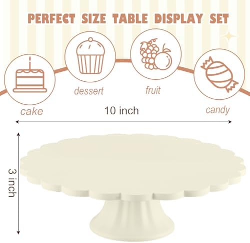 Vesici Cream Wooden Cake Stand Scalloped Round 10" L X 10" W X 3" H - Image 2
