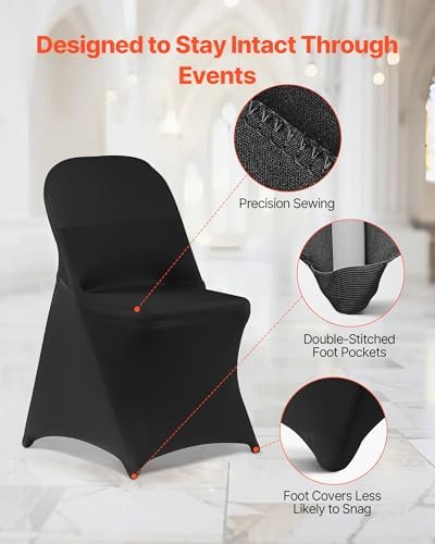 VEVOR Chair Covers, Polyester Spandex Chair Cover, Stretch Slipcovers for Wedding Party Dining Banquet Flat-Front Chair Covers (Black-c, 150PCS) - Image 6