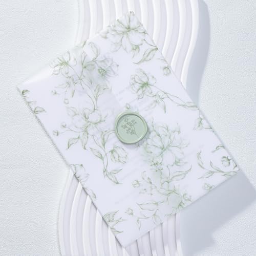 UNIQOOO 50 Pack Pre-Folded Graceful Green Bloom Vellum Jackets&UNIQOOO Wax Seal Stickers - Baby‘s Breath by UNIQOOO