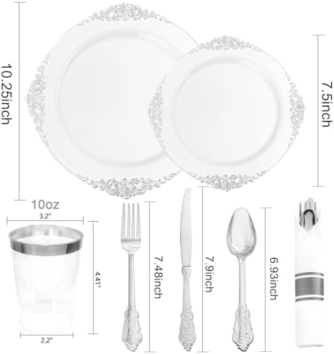 Hioasis 210 Pcs White Silver Plates for Party - Image 6