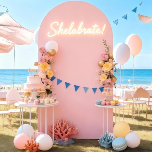 6.6FT Dusty Rose Arch Cover - Polyester Fitted Wedding Arch Stand Covers Round Top Chiara Arch Backdrop Cover for Birthday Party Banquet Photo Background Decoration - Image 7