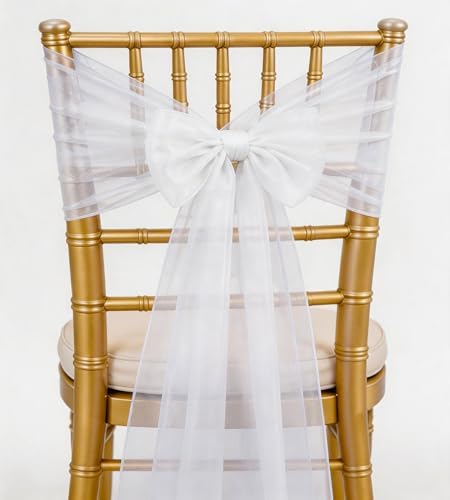 Pack of 50 Organza White Chair Sashes for Wedding - Sheer Chair Sash Bows for Party Banquet Hotel Restaurant Birthday Engagement Christmas Events Decorations by WENSINL