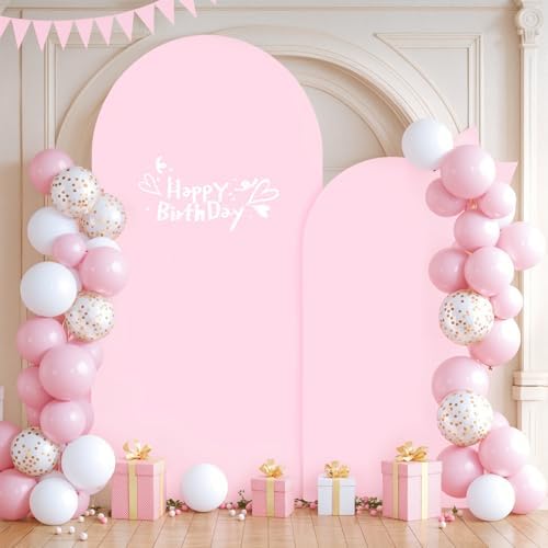 Pink Arch Backdrop Cover 2 Set - 7.2FT, 6FT Spandex Fitted Wedding Arch Stand Covers Round Top Chiara Arch Backdrop Stands Cover for Birthday Parties Banquet Photo Background Decoration - Image 7