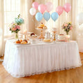 1-Pack White 2-in-1 Tulle Tablecloth for 8-Foot Rectangular Table by Yoquare