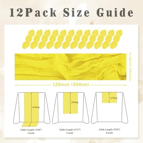 12 Pack Yellow Cheesecloth Table Runner 20 x 120 Inch Long Rustic Gauze Cheese Cloth Table Runner for Wedding 10FT Bridal Baby Shower Table Decorations Boho Fabric Sheer Birthday Party Table Decor - Image 2
