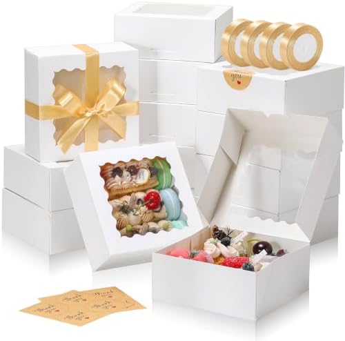 6x6x2.5 Auto-Popup Small Cookie Boxes with Window, White, 60 Pack by EQOREIIN