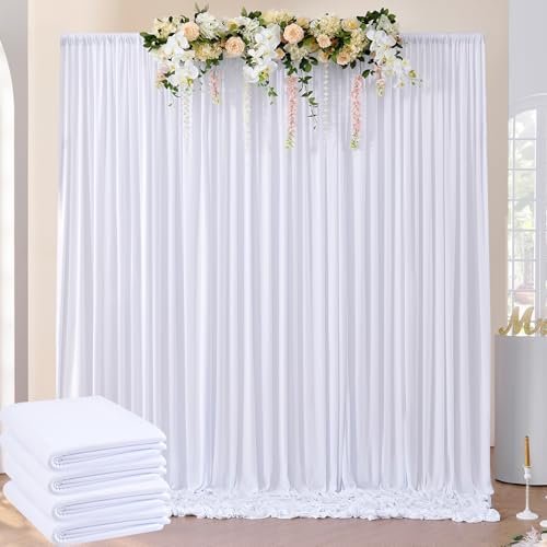 20ft x 8ft Wrinkle Free White Backdrop Curtain for Weddings Parties, 4 Panels 5x10ft Soft Silky Polyester White Photo Backdrop Drapes Back Drop Cloth for Birthday Christmas Photography Background by ENJOYYOURPARTY