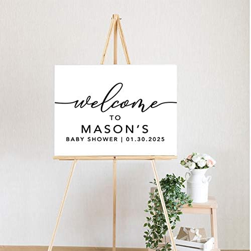 Andaz Press Personalized Large Canvas Baby Shower Welcome Sign, 16 x 20 Inches, Minimal Black and White, Guestbook Alternative, Custom Baby Shower Sign, for Baby Shower, Baby Sprinkle - Image 2