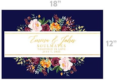 Andaz Press Custom Personalized Disposable Paper Placemats, 12 x 18 Inch, Set of 25, Navy Floral Soulmates Together in Love, Tableware, Dining, Tabletop, Table Setting for Wedding, Bridal Shower - Image 3