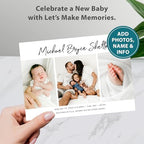 Let's Make Memories Personalized Baby Announcement Cards - Birth, Adoption - Boy, Girl - Premium Quality Custom Photo Cards for Mailing - 5x7 - Includes White Envelopes - Bold Script - 75 ct - Image 2
