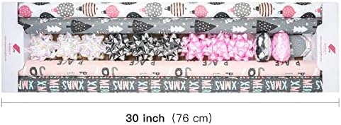WRAPAHOLIC Christmas Wrapping Paper Set - Rustic Kraft Pink and Grey Christmas Kraft Wrapping Paper Bundle with Gift Bow & Ribbon & Tag & Sticker, Perfect for Birthday, Holiday, Party - Image 7