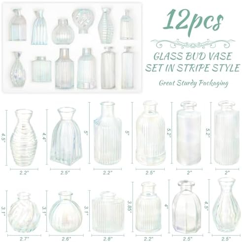 Bud Vases Set of 12, Iridescent Glass Vase for Decor Centerpieces - Image 2