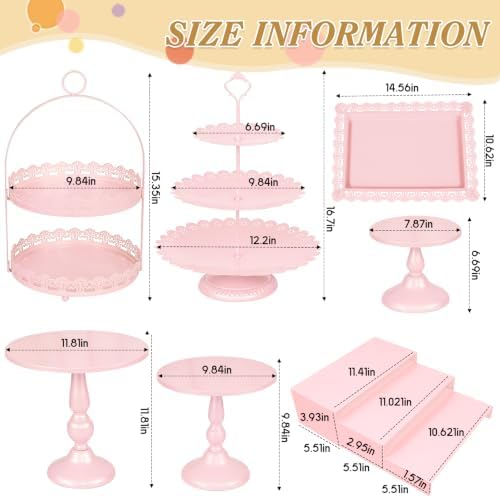 10 Pcs Pink Cake Stand Set Metal Cupcake Stands, Multiple Styles Dessert Display Tower for Candy Fruit, Cake Serving Trays for Birthday, Wedding, Anniversary, Baby Shower, Engagement Party - Image 3