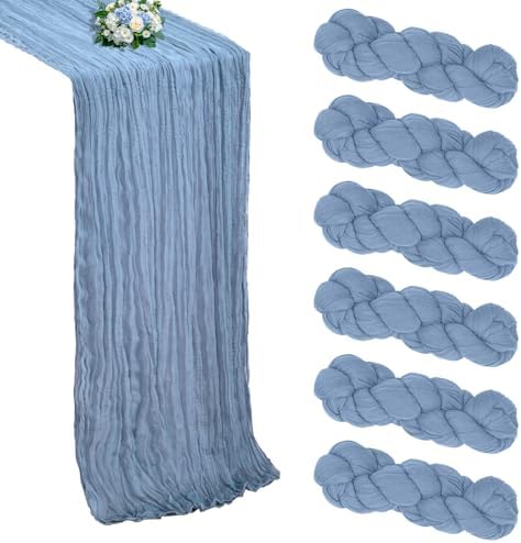 6 Pack Dusty Blue Cheesecloth Table Runner 10Ft 23 x 120 Inch by RestfulGlow